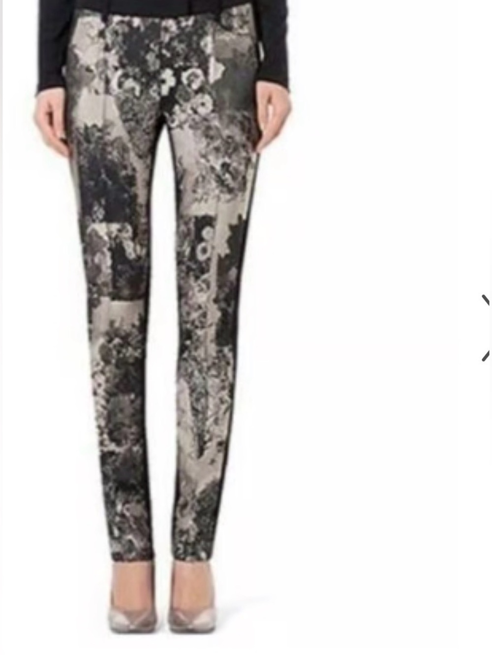 Marc Cain Cigarette Trousers Brocade Contrast Flat Front N3/US 6 Black Grey